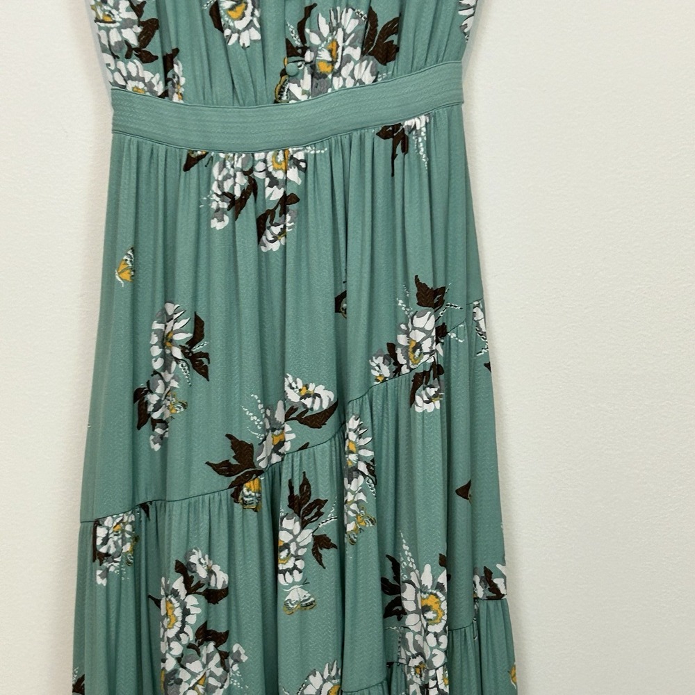 Free People Size 0 All I Got Floral Printed Maxi Dress Green Tiered Boho - Picture 14 of 16